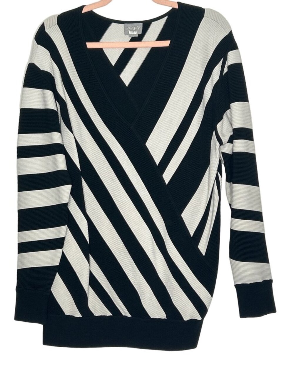 GREY by Jason Wu black white oversized stripe sweater size L tennis preppy